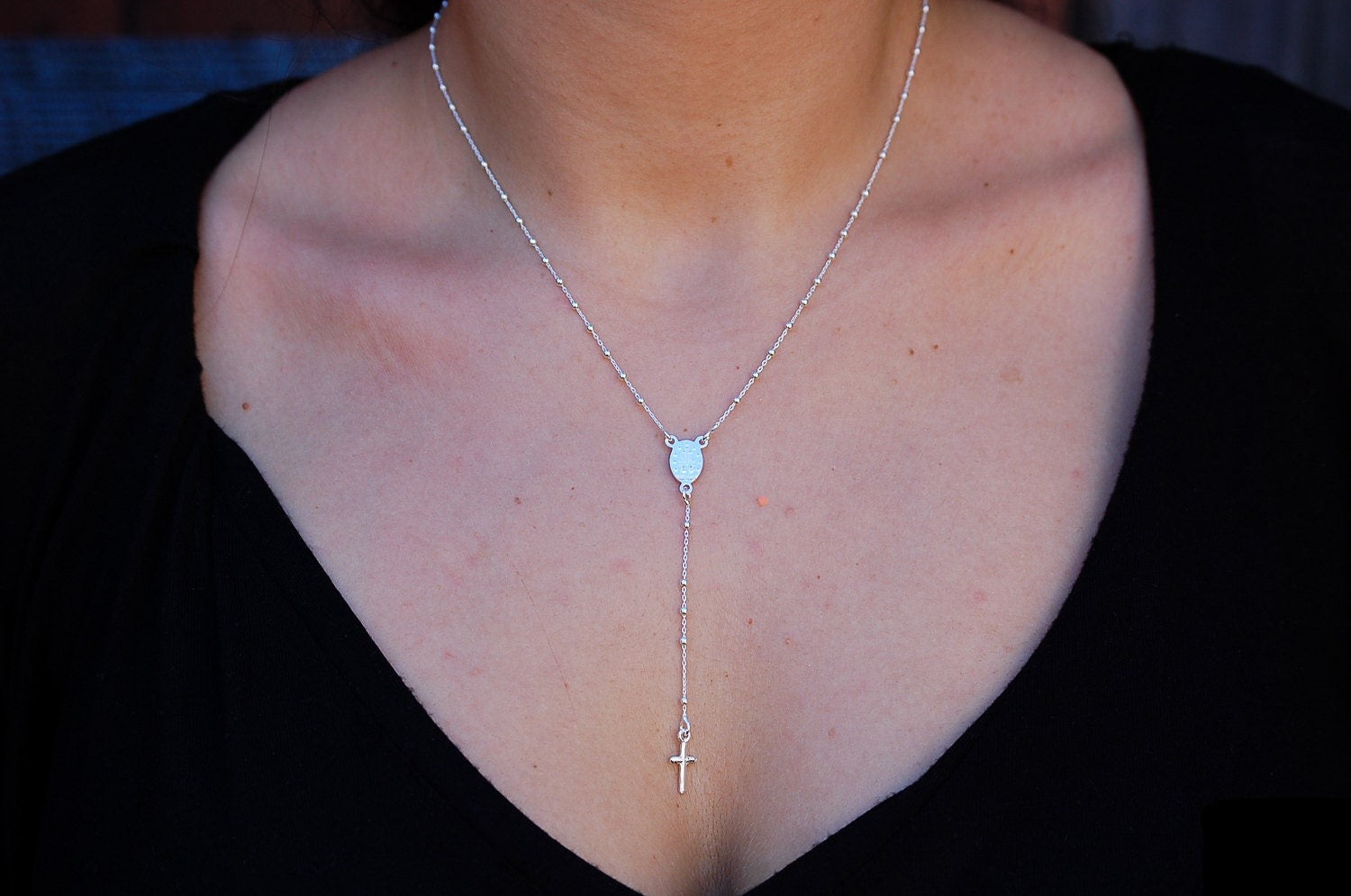 Sterling Silver Rosary Necklace