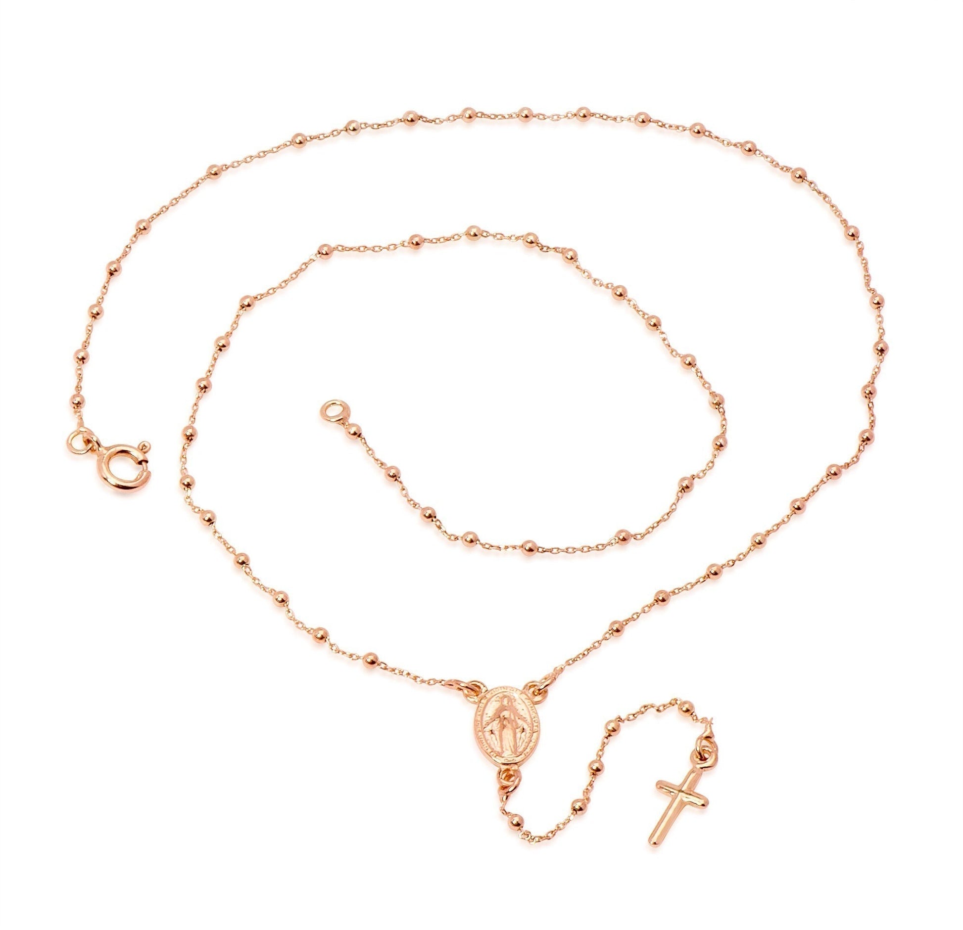 Sterling Silver Rosary Necklace plated in Rose Gold