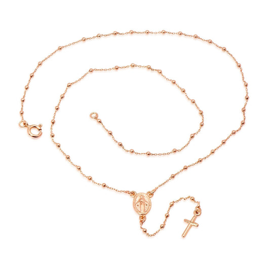 Sterling Silver Rosary Necklace plated in Rose Gold