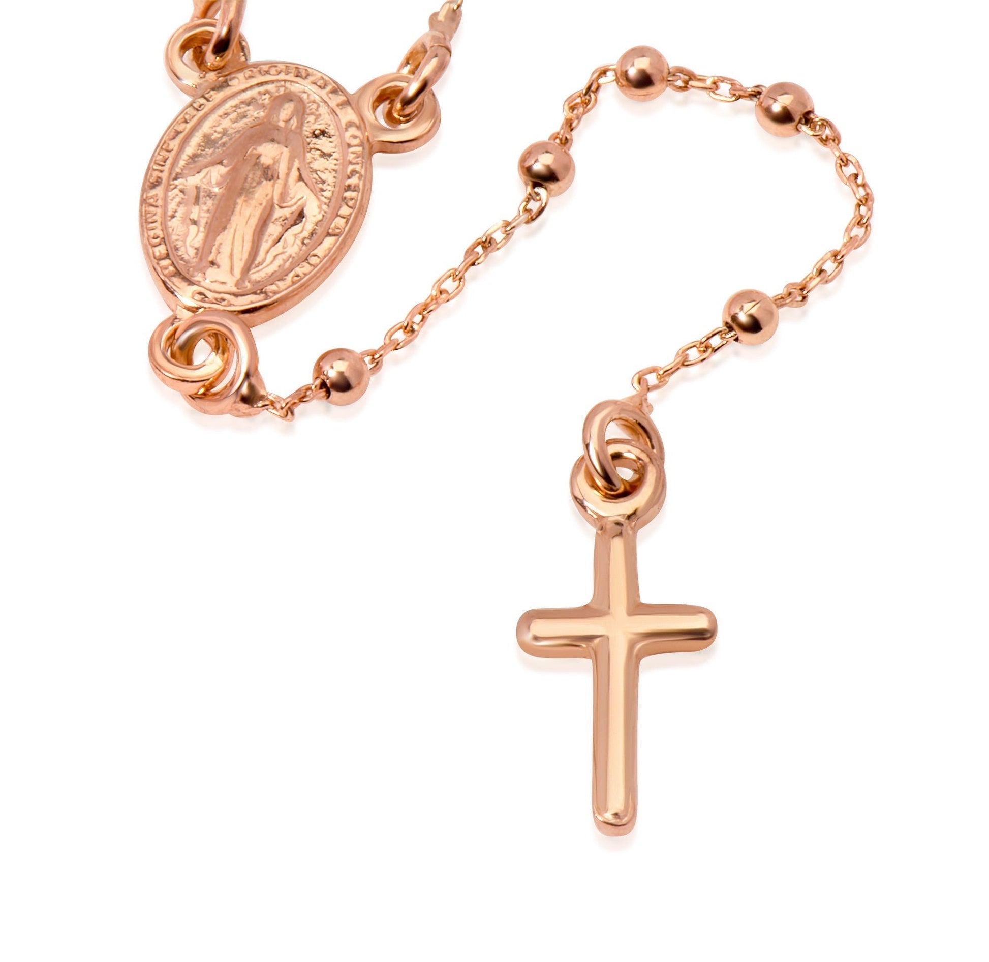 Sterling Silver Rosary Necklace plated in Rose Gold