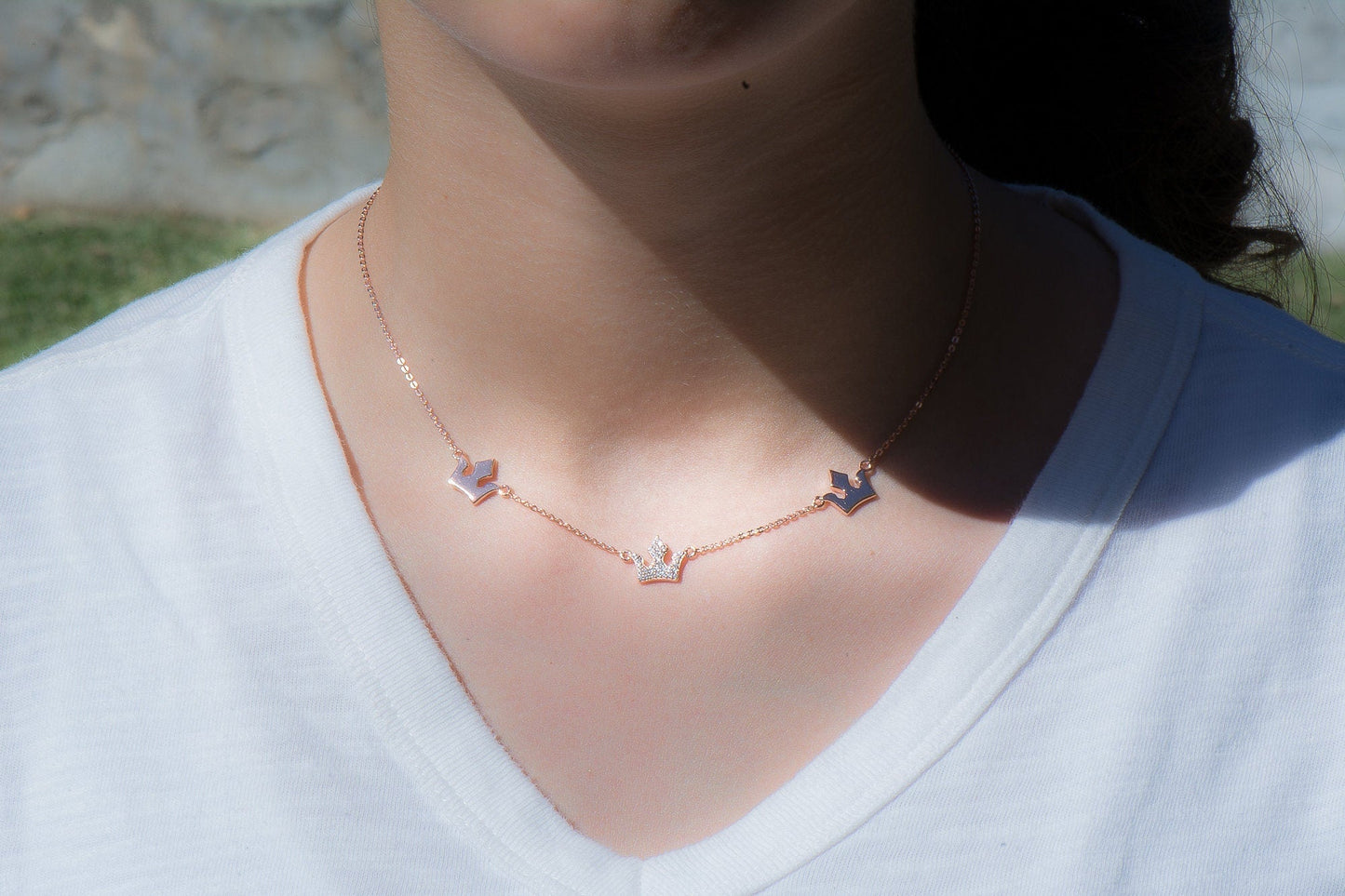 Three Crown Rose Gold Necklace