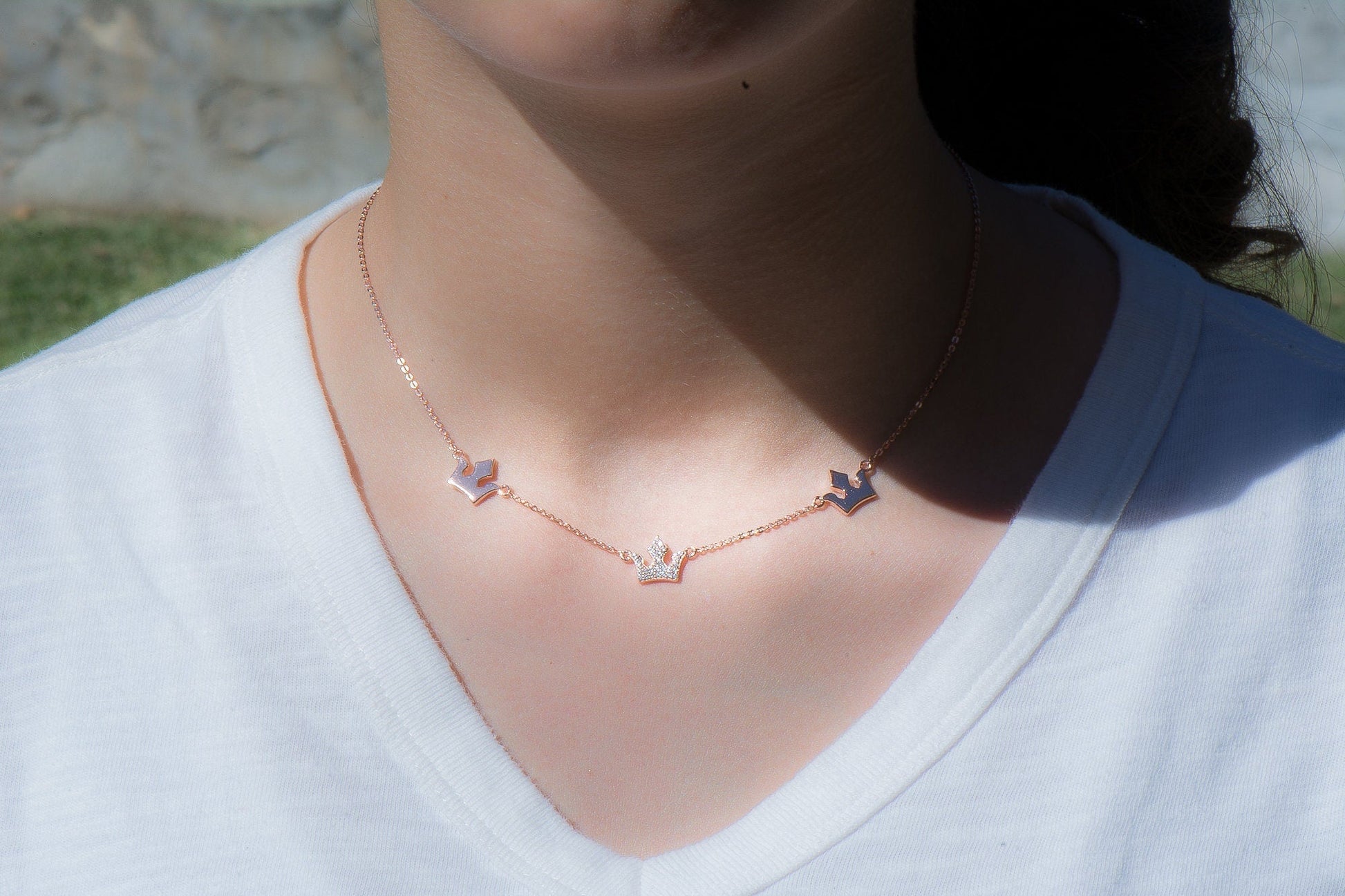 Three Crown Rose Gold Necklace